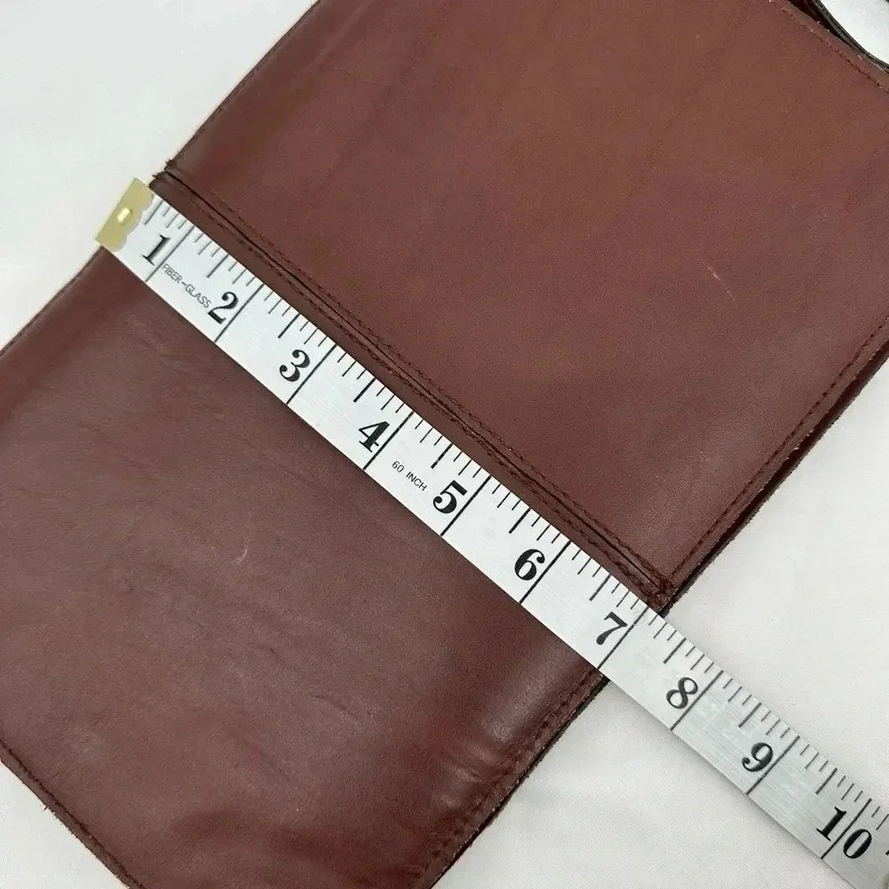 Leather Clutch Brown Wristlet Handle Zipper - Picture 8 of 9